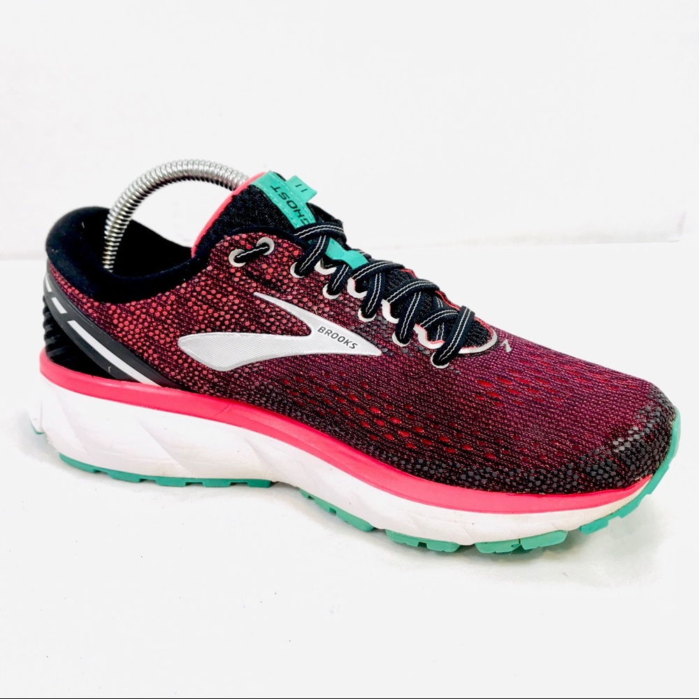 Brooks Ghost 11 Women’s Size 8.5 B Pink Black Aqua Athletic Running Shoes.